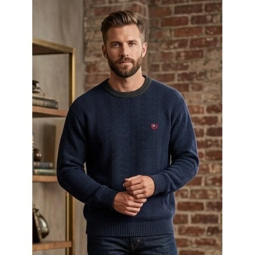 Vtg Chaps Ralph Lauren Sweater Men's Sz XL Hand Framed Black Herringbone Cotton